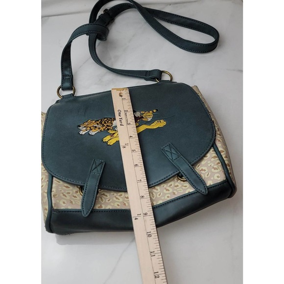 Loungefly Disney Mickey, Pluto & Leopard Crossbody Purse Bag Green Tan - Picture 6 of 13